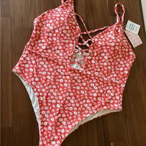 NWT Dippin Daisy's Red Floral High Cut Cheeky One Piece Swimsuit, size 3X